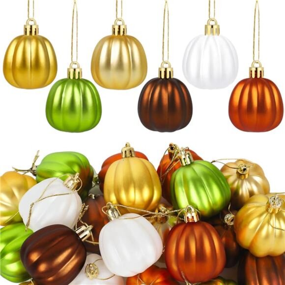 24 PCS Fall Pumpkin Ornaments: Mini Hanging Decor for Halloween & Thanksgiving - Picture 1 of 8